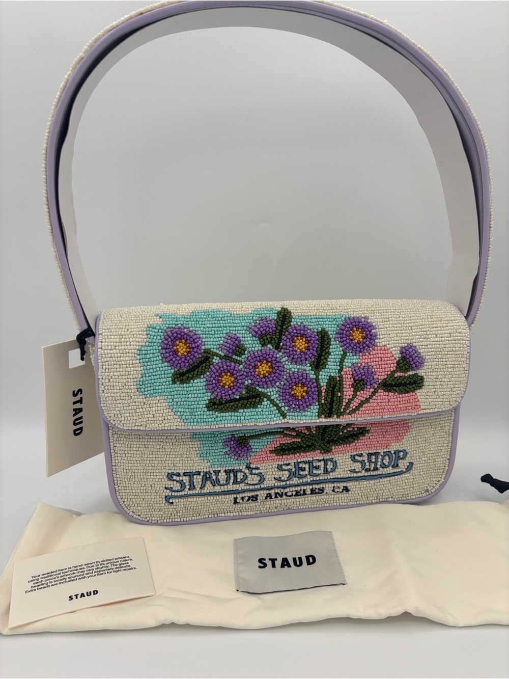 STAUD Tommy Beaded California Aster Shoulder Bag - Lavender, Blue, Pink & Green - Picture 8 of 14